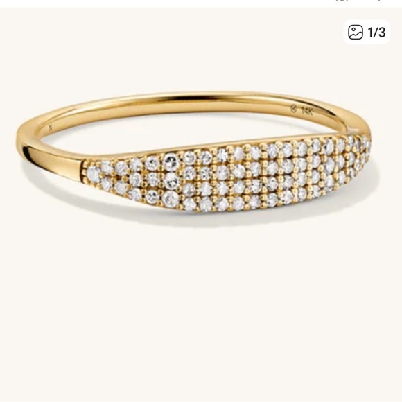 Mejuri pave diamond slim signet ring size 14k solid gold
